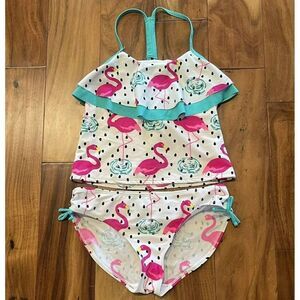 Joe‎ Boxer 2 Piece Girls Swimsuit Ruffle Flamingos Top L Bottom XL